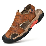 Genuine Leather Casual Sandals Shoes Men's Outdoor Walking Slippers Hiking Shoes Breathable Summer MartLion Brown 38 