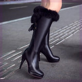 Spring Thigh High Boots Platform Winter Women Over the Knee Suede Long High Heels Wedge Shoes MartLion black-brushed 43 