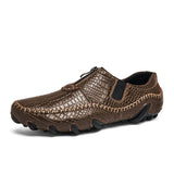 Men's Loafers Genuine Leather Casual Shoes Classic Crocodile Pattern Moccasins Light Boat Footwear Mart Lion Brown 38 