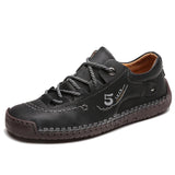 Men's Leather Casual Shoes Outdoor Soft Homme Classic Ankle Non-slip Flats Moccasin Trend MartLion 9931-Black 11 