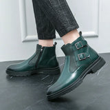 British Style Green Boots Men's Leather High Top Dress Shoes Platform Boots With Zipper Zapatos De Vestir MartLion   