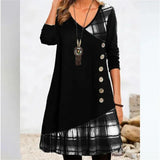 Women Single-breasted Decoration Dresses Elegant  Plaid Dress MartLion black XXXL 