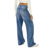 Casual Wide Leg Jeans Women Streetwear All-Match Washed Denim Trousers Female MartLion   