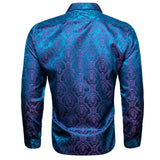 Elegant Men's Shirts Silk Long Sleeve Blue Flower Slim Fit Casual Lapel Tops Breathable Single Breasted Barry Wang MartLion   