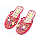Summer Casual Hollow Out Mesh Slippers Women House Slippers Sequin Flower Home Flat Shoes Lady Sandals Flip Flops Indoor Slipper Mart Lion Red 36 