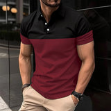 Men's casual short-sleeved  shirt  lapel button down shirt men's breathable T-shirt double color top MartLion X5 XXXL 