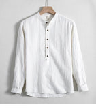 Men's Cotton Linen Shirts Henley Long Sleeve Casual Cotton MartLion   