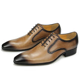 Formal Leather Shoes Men's Pointed Toe British Lace-up Wedding Leather Shoes MartLion Khaki 39 