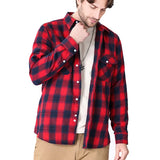 Mens Clothing Blouse Striped Men Red Green Blue Dress Shirt Tops Casual Business Plaid Print Long Sleeves Pocket design Shirt MartLion   