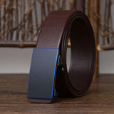 3.5CM thickened cowhide genuine leather belt without teeth automatic buckle belt for men's luxury jeans belt MartLion blue edge Brown 120cm 
