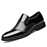 Black Patent PU Leather Shoes Slip on Formal Men's Point Toe Wedding Elegant  Casual MartLion black 38 