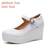 Genuine Leather Shoes Platform Wedges Mary Janes Women Spring High Heels Pumps for Office Model MartLion