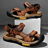 Summer Genuine Leather Men's Sandals Design Breathable Casual Shoes Soft Bottom Outdoor Beach Sandals Mart Lion   