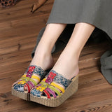 Summer Hollow Handmade Shoes Women Slides Genuine Leather Cover Toes Flower Women's Platform Wedges Slippers MartLion   