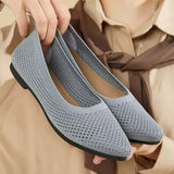 Soft-soled single shoes spring summer solid color pointed toe flat heel casual breathable women's openwork knit MartLion   