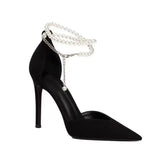 Vintage Black Pointed Toe Heels Office Lady Slim French Elegant Party Shoes Woman High Heel Pumps Comfort Dress MartLion Black 38 