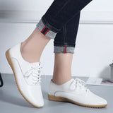 Spring Summer Women Oxford Shoes Ballerina Flats Shoes Women Genuine Leather Shoes Moccasins Lace Up MartLion   