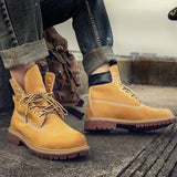 Work Boots Men's Comfy Shoes Outdoor Hiking Leather Casual Basic Waterproof Yellow Mart Lion   