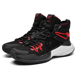 Men's Basketball Shoes Breathable Non-slip High Top Sneakers Training MartLion Black Red 39 