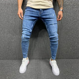 Street Style Ripped Skinny Jeans Men Vintage wash Solid Denim Trouser MartLion