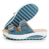 Summer Women Wedge Sandals Belt Buckle Open Toe  Vintage Anti-slip Casual Slippers Platform Shoes Ladies Loafers MartLion Blue 35 