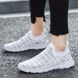 Men's Women Vulcanized Shoes Slip on Flats Breathable Mesh Walking Outdoor Sport Running Sneakers Female Mart Lion   