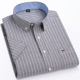 Men's Summer Casual Short Sleeve 100% Cotton Thin Oxford Shirt Single Patch Pocket Standard-fit Button-down Plaid Striped Mart Lion D538 40 