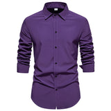 Light Purple Men's Dress Shirts Autumn Regular Fit Long Sleeve Shirt Casual Button Up Top Blouse Chemsie Homme MartLion Purple US Size S 