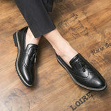 Brogue Dress Shoes Men's Formal Soft Split Leather Slip On Loafers Flat Work Footwear Mart Lion   