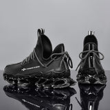 Men's Running Shoes Waterproof Leather Sneakers Unique Blade Sole Cushioning Outdoor Athletic Jogging Sport Mart Lion   