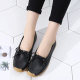 Women Shoes Moccasins Flats Loafers Genuine Leather Slip on Ballet Bowtie MartLion   