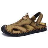 Casual Men's Soft Sandals Summer Leather slippers Roman Summer Outdoor Beach Mart Lion Dark Khaki 38 