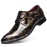 Designer Brand Patent Leather Shoes Men's Wedding Party Casual Oxfords Lace Up Point Toe Office Work MartLion Gold 38 
