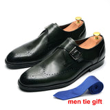 Elegant Men's Basic Monk Strap Dress Shoes Genuine Leather Single Buckle Green Black Loafer Brogue Party Wedding Formal MartLion   