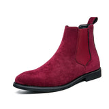 Chelsea Boots for Men's Wine Red Black Faux Suede Low-heeled Handmade MartLion Red 45 