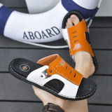 Summer Genuine Leather Slippers for Men's Summer Slides Sandals Beach Outsides Shoes Hombre MartLion   