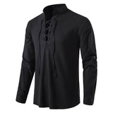 Men's Casual Blouse Cotton Linen Shirt Tops Long Sleeve Tee Shirt V-neck shirt Vintage Thin Mart Lion   