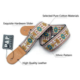  Embroidered Guitar Strap Soft Vintage Flowers Adjustable Cotton Belt Leather Head For Guitar Musical Instrument MartLion - Mart Lion