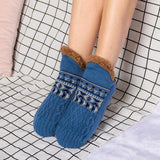 Winter Indoor Home Slippers Socks Men's Floor Socks Knitted Adult Plus Fleece Carpet Sock Home Bedroom Sleeping Sock Non-slip MartLion Blue 35-39(24cm) 