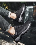 Autumn Leather Men's Sneakers Chunky Shoes Heighten Casual Damping Tennis Black Waterproof Mart Lion   
