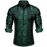 Luxury Men's Long Sleeve Shirts Red Green Blue Paisley Wedding Prom Party Casual Social Shirts Blouse Slim Fit Men's Clothing MartLion CYC-2042 M 