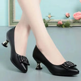 Women Casual Sweet Beige Patent Leather Spring Slip on High Heel Shoes Lady Office Black MartLion e 41 