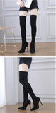 Liyke Pointed Toe Stretch Fabric Socks Over The Knee Boots Women Autumn Winter Shoes Thin HIgh Heels Long Mart Lion   