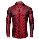 Hi-Tie Long Sleeve Silk Shirts Men's Suit Dress Outwear Slim Jacquard Wedding Floral Paisley Gold Blue Red MartLion   