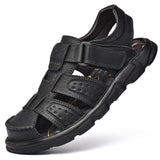Genuine Leather Men's Sandals Anti-collision Toe Summer Outdoor Lightweight Soft Sole Hiking Trekking Shoes Beach Casual Mart Lion Black 38(24.0CM) 