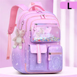 Primary Bow Knot Schoolbag With Rabbit Pendant For Girls Kids Backpack Kawaii Waterproof School bag Nylon MartLion L pink  