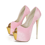 Elegant Women Party Wedding Banquet Shoes Shallow Peep Toe Super High Heels Platform Pumps MartLion Pink 38 