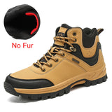 Winter Men's Snow Boots Warm Plush Waterproof Leather Ankle Boots Non-slip Men's Hiking Boots MartLion 04 Yellow Brown 7 