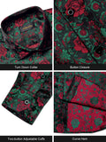 Luxury Red Rose Floral Green Silk Men's Shirt Long Sleeve Designer Clothing Social Casual Tuxedo Dress MartLion   