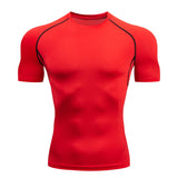 Men's Running Compression T-shirt Short Sleeve Sport Tees Gym Fitness Sweatshirt Jogging Tracksuit Homme Athletic Shirt Tops MartLion 1507-Red S Fit ( 45-50 Kg ) 